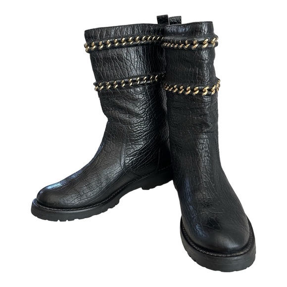 Tory Burch Women's Connell Mid-Calf Boots Size 6 Black/Chain - Picture 3 of 10
